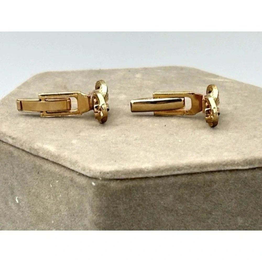Vintage Criss Cross Bow Yellow Gold Toned Cuff Links 3/8